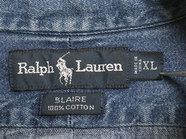00s ラルフローレン ボタンダウン 長袖 デニム シャツ メンズ XL / 古着 オールド ポロ 長袖シャツ ワンポイント 大きいサイズ カジュアル