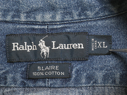 00s ラルフローレン ボタンダウン 長袖 デニム シャツ メンズ XL / 古着 オールド ポロ 長袖シャツ ワンポイント 大きいサイズ カジュアル