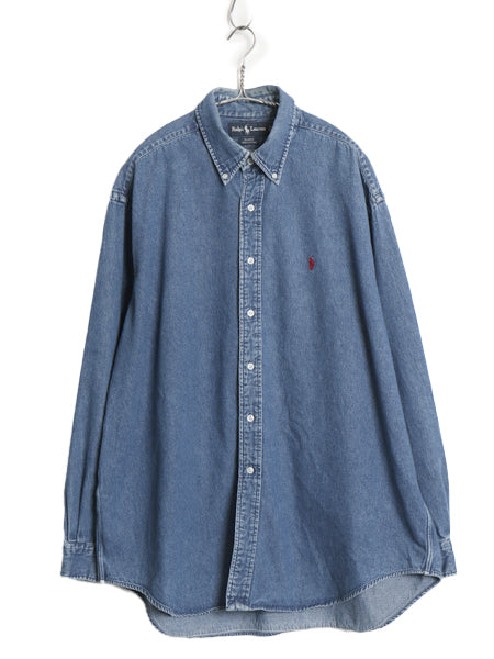 00s ラルフローレン ボタンダウン 長袖 デニム シャツ メンズ XL / 古着 オールド ポロ 長袖シャツ ワンポイント 大きいサイズ カジュアル