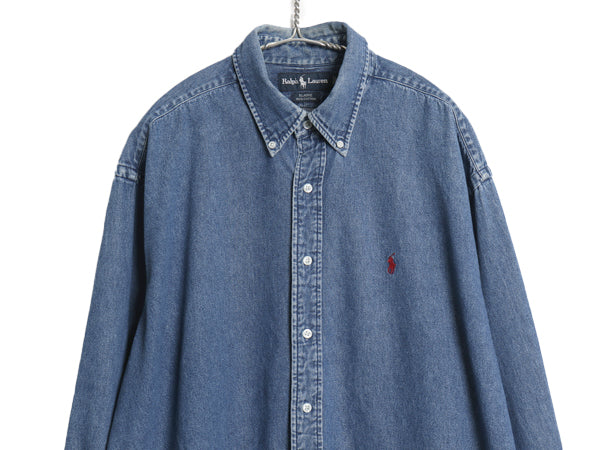 00s ラルフローレン ボタンダウン 長袖 デニム シャツ メンズ XL / 古着 オールド ポロ 長袖シャツ ワンポイント 大きいサイズ カジュアル