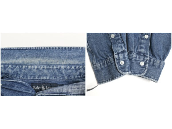 00s ラルフローレン ボタンダウン 長袖 デニム シャツ メンズ XL / 古着 オールド ポロ 長袖シャツ ワンポイント 大きいサイズ カジュアル