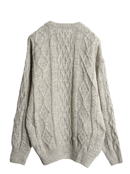 アイルランド製 フィッシャーマン ウール ニット セーター メンズ レディース M 古着 アラン ケーブル ローゲージ 長袖ニット クルーネック