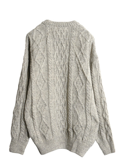 アイルランド製 フィッシャーマン ウール ニット セーター メンズ レディース M 古着 アラン ケーブル ローゲージ 長袖ニット クルーネック