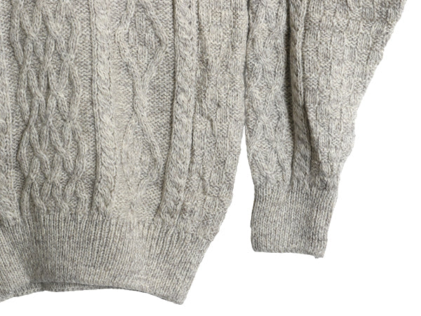 アイルランド製 フィッシャーマン ウール ニット セーター メンズ レディース M 古着 アラン ケーブル ローゲージ 長袖ニット クルーネック