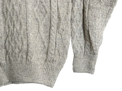アイルランド製 フィッシャーマン ウール ニット セーター メンズ レディース M 古着 アラン ケーブル ローゲージ 長袖ニット クルーネック