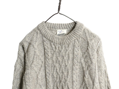 アイルランド製 フィッシャーマン ウール ニット セーター メンズ レディース M 古着 アラン ケーブル ローゲージ 長袖ニット クルーネック
