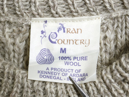 アイルランド製 フィッシャーマン ウール ニット セーター メンズ レディース M 古着 アラン ケーブル ローゲージ 長袖ニット クルーネック