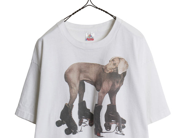 90s USA製 ★ ウェグマン アート イラスト プリント Tシャツ メンズ XL / ヴィンテージ オフィシャル 当時物 ドッグ アニマル 犬 フォト 白