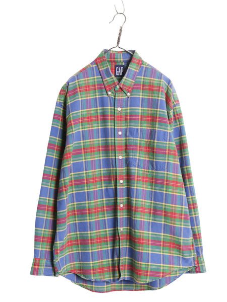 90s オールド ギャップ チェック 長袖 ボタンダウン シャツ メンズ XL / 紺タグ オックスフォード コットン ポケット付き BD 大きいサイズ