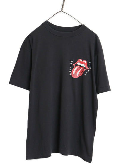 90s ローリング ストーンズ 両面 イラスト プリント Tシャツ メンズ XL オールド リップタン バンド ロック アート 大きいサイズ 黒 当時物