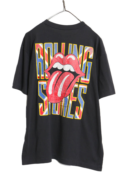 90s ローリング ストーンズ 両面 イラスト プリント Tシャツ メンズ XL オールド リップタン バンド ロック アート 大きいサイズ 黒 当時物