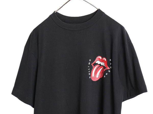 90s ローリング ストーンズ 両面 イラスト プリント Tシャツ メンズ XL オールド リップタン バンド ロック アート 大きいサイズ 黒 当時物