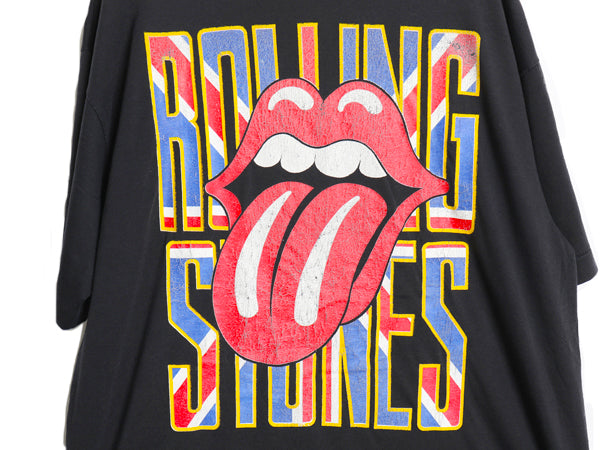 90s ローリング ストーンズ 両面 イラスト プリント Tシャツ メンズ XL オールド リップタン バンド ロック アート 大きいサイズ 黒 当時物