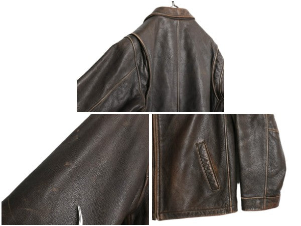 00s ソノマ 本革 レザー スポーツ ジャケット メンズ M オールド 革ジャン 中綿 キルティング シングル ライダース オールレザー ブラウン