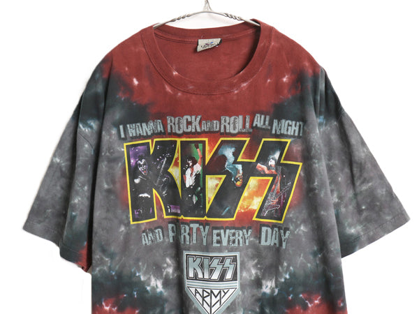 00s キッス プリント タイダイ Tシャツ メンズ XL 程/ 古着 オールド 当時物 イラスト フォト バンド ロック リキッドブルー 大きいサイズ