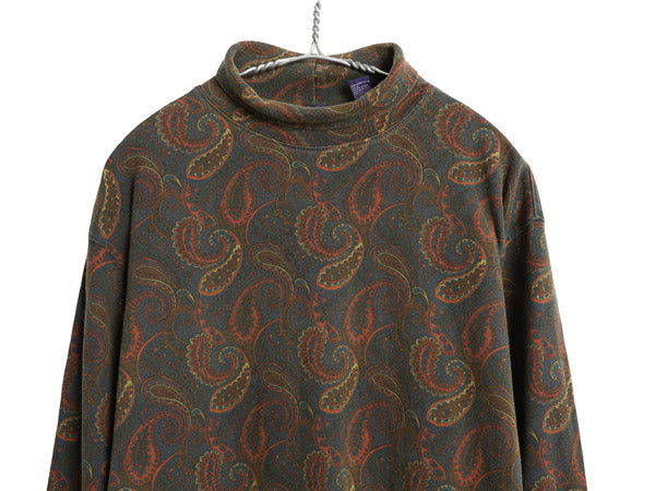 90s オールド ギャップ タートルネック 長袖 Tシャツ レディース M / 古着 旧タグ ペイズリー 総柄 ロンT ストレッチ コットン カットソー