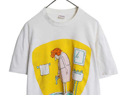 80s USA製 ジョーク イラスト プリント Tシャツ メンズ L / ヴィンテージ アート グラフィック シングルステッチ クルーネック カットソー
