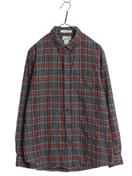 00s エルエルビーン チェック 長袖 ボタンダウン フランネル シャツ メンズ L 古着 オールド コットン 長袖シャツ ネルシャツ マルチカラー