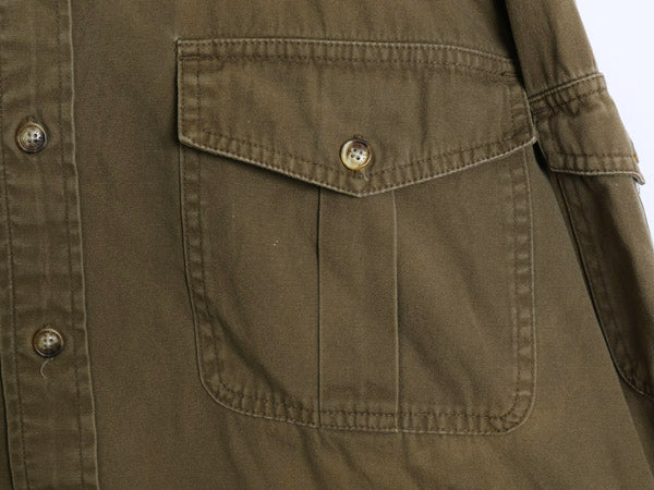 00s オービス 長袖 サファリ シャツ メンズ L / 古着 オールド アウトドア ワーク 長袖シャツ コットン ハンティング シンプル 無地 カーキ