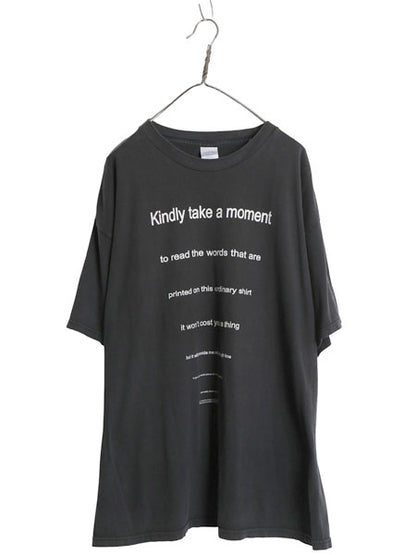 00s ジョーク メッセージ プリント 半袖 Tシャツ メンズ XXL / 古着 オールド ヘビーウェイト コットン クルーネック 黒 大きいサイズ