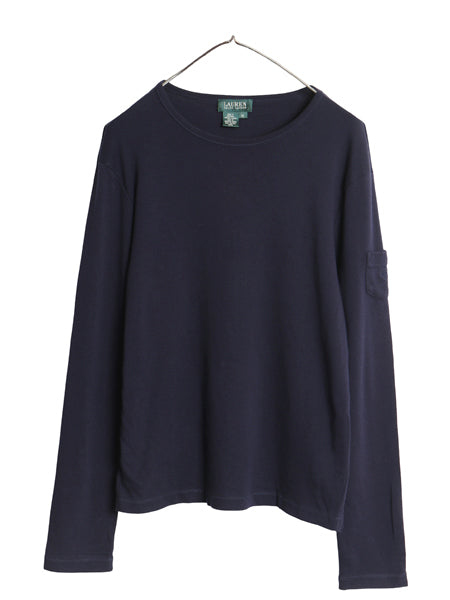 90s ローレン ラルフローレン 長袖 Tシャツ レディース XL オールド コットン ストレッチ リブ編み カットソー トップス 大きいサイズ 濃紺
