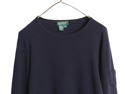 90s ローレン ラルフローレン 長袖 Tシャツ レディース XL オールド コットン ストレッチ リブ編み カットソー トップス 大きいサイズ 濃紺