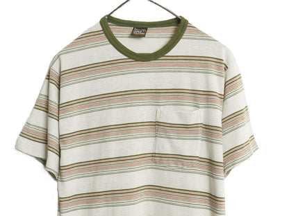 70s 80s USA製 フルーツオブザルーム ボーダー ポケット付き 半袖 Tシャツ メンズ XL 小さめ M 程 ヴィンテージ シングルステッチ リンガー