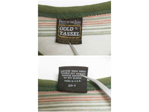 70s 80s USA製 フルーツオブザルーム ボーダー ポケット付き 半袖 Tシャツ メンズ XL 小さめ M 程 ヴィンテージ シングルステッチ リンガー