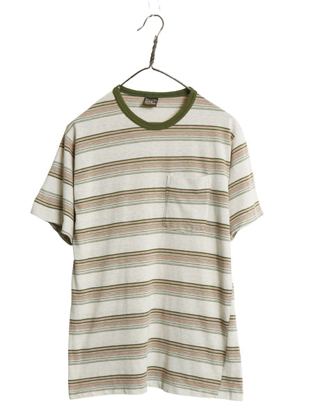 70s 80s USA製 フルーツオブザルーム ボーダー ポケット付き 半袖 Tシャツ メンズ XL 小さめ M 程 ヴィンテージ シングルステッチ リンガー