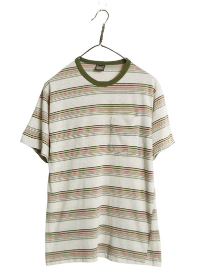 70s 80s USA製 フルーツオブザルーム ボーダー ポケット付き 半袖 Tシャツ メンズ XL 小さめ M 程 ヴィンテージ シングルステッチ リンガー