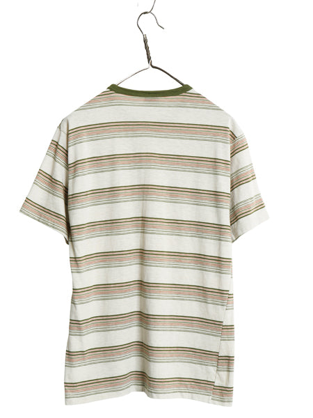 70s 80s USA製 フルーツオブザルーム ボーダー ポケット付き 半袖 Tシャツ メンズ XL 小さめ M 程 ヴィンテージ シングルステッチ リンガー