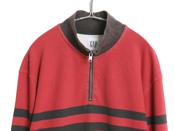 ギャップ ハーフジップ 鹿の子 トップス メンズ M ボーダー ロンT 長袖 Tシャツ カットソー ヘビーウェイト ハイネック ボックス ゆったり