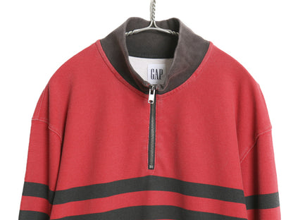 ギャップ ハーフジップ 鹿の子 トップス メンズ M ボーダー ロンT 長袖 Tシャツ カットソー ヘビーウェイト ハイネック ボックス ゆったり