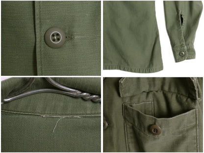 60s 米軍実物 US ARMY コットン サテン ユーティリティ シャツ M 程/ 古着 ヴィンテージ OG107 シャツ袖 2nd ミリタリー 軍物 ワッペン付き