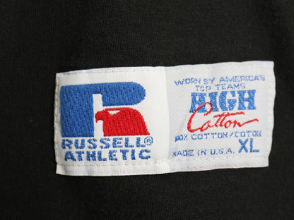 90s USA製 ラッセル モックネック 長袖 Tシャツ メンズ XL / オールド ロンT  無地 ヘビーウェイト コットン カットソー 大きいサイズ 黒