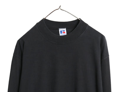 90s USA製 ラッセル モックネック 長袖 Tシャツ メンズ XL / オールド ロンT  無地 ヘビーウェイト コットン カットソー 大きいサイズ 黒