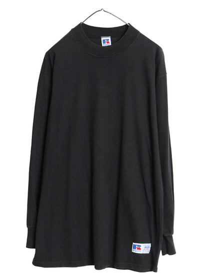 90s USA製 ラッセル モックネック 長袖 Tシャツ メンズ XL / オールド ロンT  無地 ヘビーウェイト コットン カットソー 大きいサイズ 黒