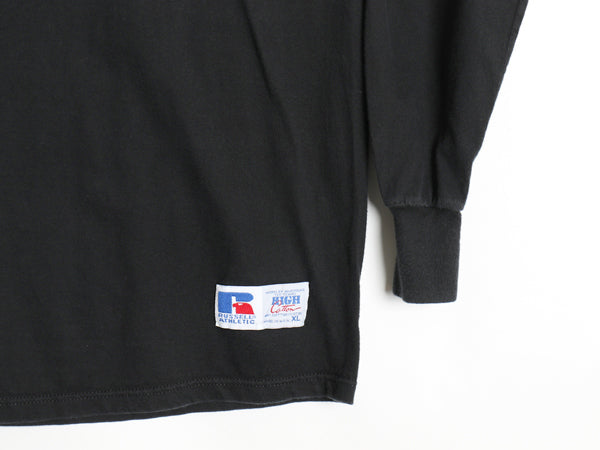 90s USA製 ラッセル モックネック 長袖 Tシャツ メンズ XL / オールド ロンT  無地 ヘビーウェイト コットン カットソー 大きいサイズ 黒