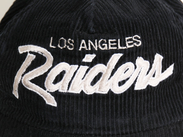 80s LA レイダース ロゴ刺繍 太畝 コーデュロイ ベースボール キャップ フリーサイズ / ヴィンテージ 帽子 NFL アメフト ブラック シンプル