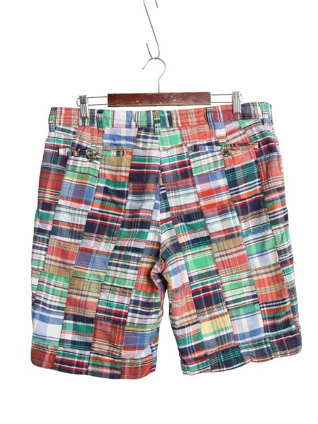 90s ポロ ラルフローレン パッチワーク ショートパンツ メンズ 36 古着 オールド ショーツ マドラス チェック 短パン アーミー タイプ 薄手