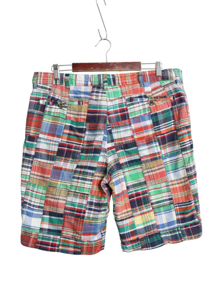 90s ポロ ラルフローレン パッチワーク ショートパンツ メンズ 36 古着 オールド ショーツ マドラス チェック 短パン アーミー タイプ 薄手