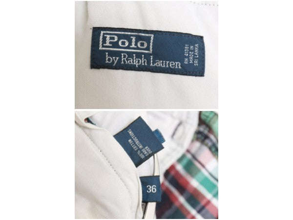 90s ポロ ラルフローレン パッチワーク ショートパンツ メンズ 36 古着 オールド ショーツ マドラス チェック 短パン アーミー タイプ 薄手
