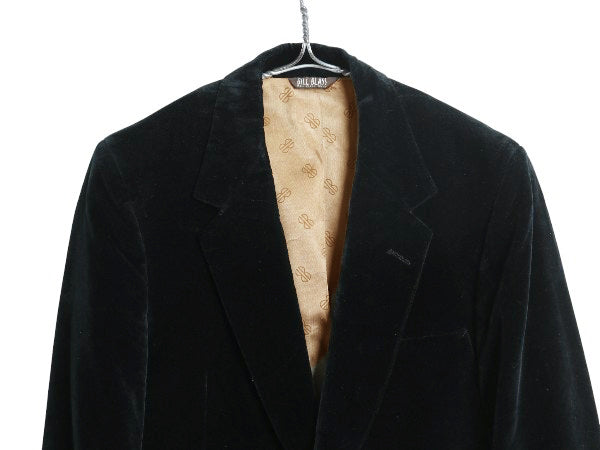 ほぼ デッドストック 80s USA製 BILL BLASS ベロア テーラード ジャケット メンズ M 程/ ヴィンテージ ブレザー カジュアル トラッド 黒