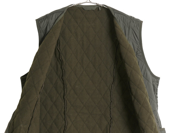 バブアー 中綿 ナイロン キルティング ベスト レディース L 程 3ワラント フルジップ 裏 フリース ライナー 重ね着 前開き ワンポイント 緑