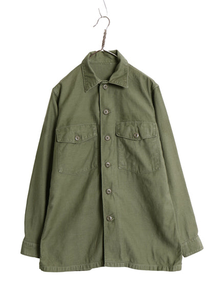 60s 米軍実物 US ARMY コットン サテン ユーティリティ シャツ メンズ M 程/ ヴィンテージ OG107 シャツ袖 2nd ミリタリー 軍物 オリーブ