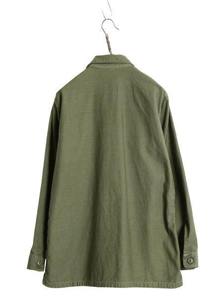 60s 米軍実物 US ARMY コットン サテン ユーティリティ シャツ メンズ M 程/ ヴィンテージ OG107 シャツ袖 2nd ミリタリー 軍物 オリーブ