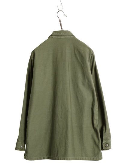 60s 米軍実物 US ARMY コットン サテン ユーティリティ シャツ メンズ M 程/ ヴィンテージ OG107 シャツ袖 2nd ミリタリー 軍物 オリーブ