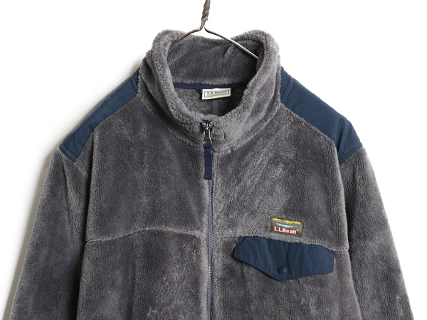 エルエルビーン フルジップ ハイ パイル フリース ジャケット メンズ L 程 アウトドア 毛足 ボア ナイロン ワンポイント エルボーパッチ 灰