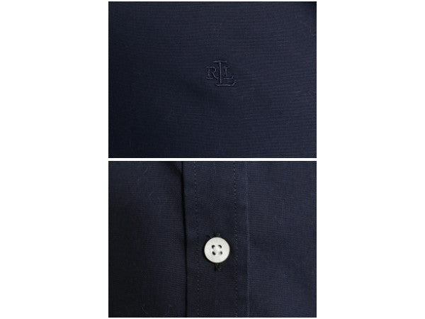 00s ローレン ラルフローレン 長袖 シャツ レディース M オールド ポロ ノーアイロン ブラウス ワンポイント ロゴ刺繍 ワイシャツ ネイビー