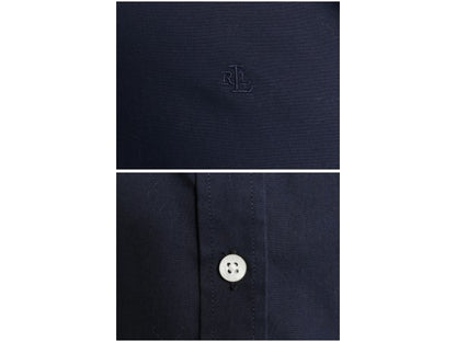 00s ローレン ラルフローレン 長袖 シャツ レディース M オールド ポロ ノーアイロン ブラウス ワンポイント ロゴ刺繍 ワイシャツ ネイビー